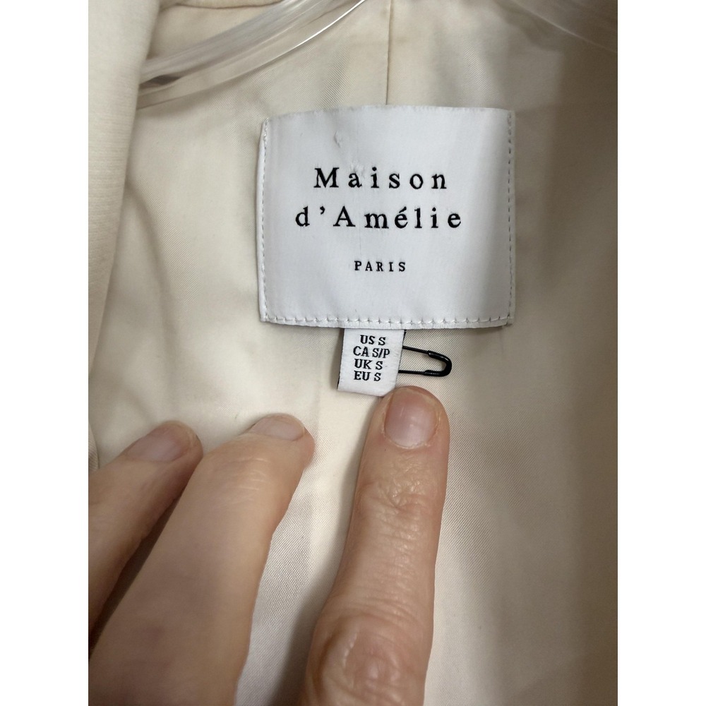 Maison D'Amélie Vest Womens Small White Longline Open Front Lined Pockets Blazer - Picture 9 of 11